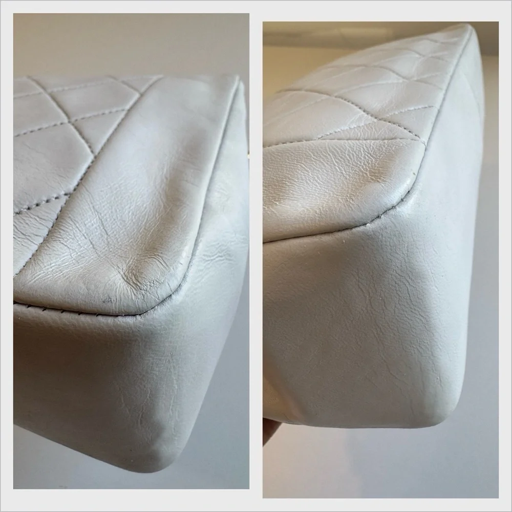 CHANEL Vintage 1-Series 1990s White Lambskin Quilted Flap Bag Gold CC Lock GHW!!